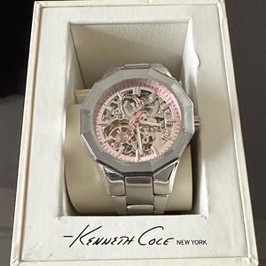 Kenneth Cole New York Silver and Pink Skeleton Watch Automatic movement-90% new!